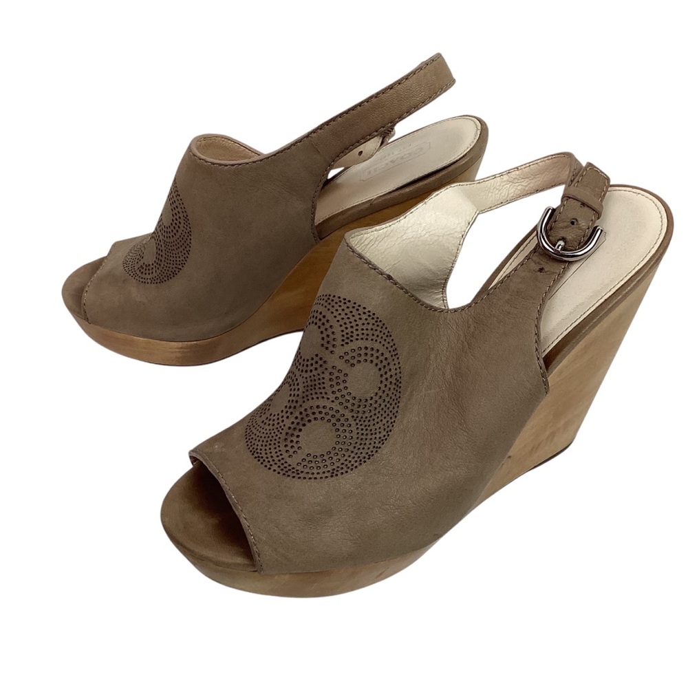 Coach Jade Wedge Slingback Leather Open Toe Sandal Tan A3293 - Picture 1 of 14